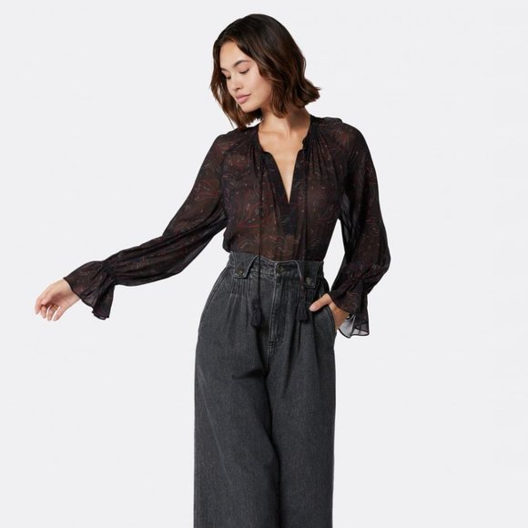 Joie Cecarina 100% Silk Long Sleeve Blouse with Cuff Sleeve Detail Size XL NWT - Picture 3 of 16